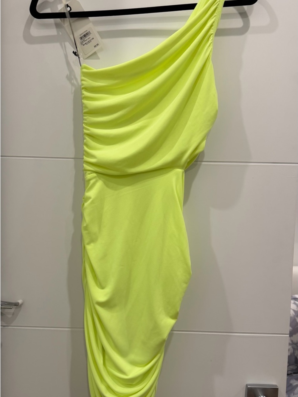 Nordstrom One-Shoulder Neon Yellow Draped Dress